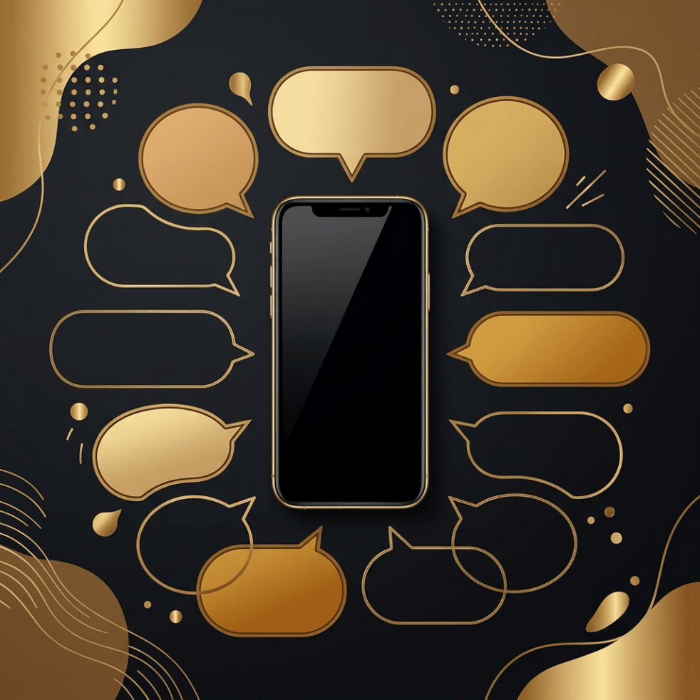 Smartphone surrounded by colorful empty speech bubbles